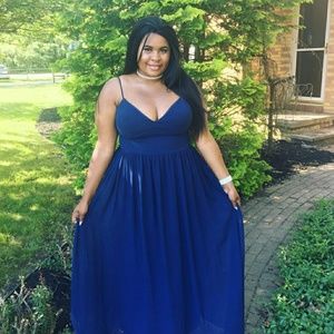 Navy blue plus size prom dress